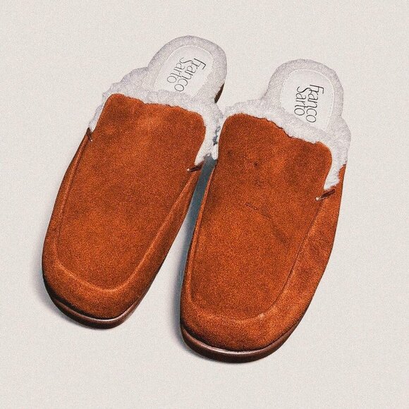 Franco Sarto Barris 2 Cognac Faux Fur Lined Slip On Mules women size 9 - Picture 1 of 6